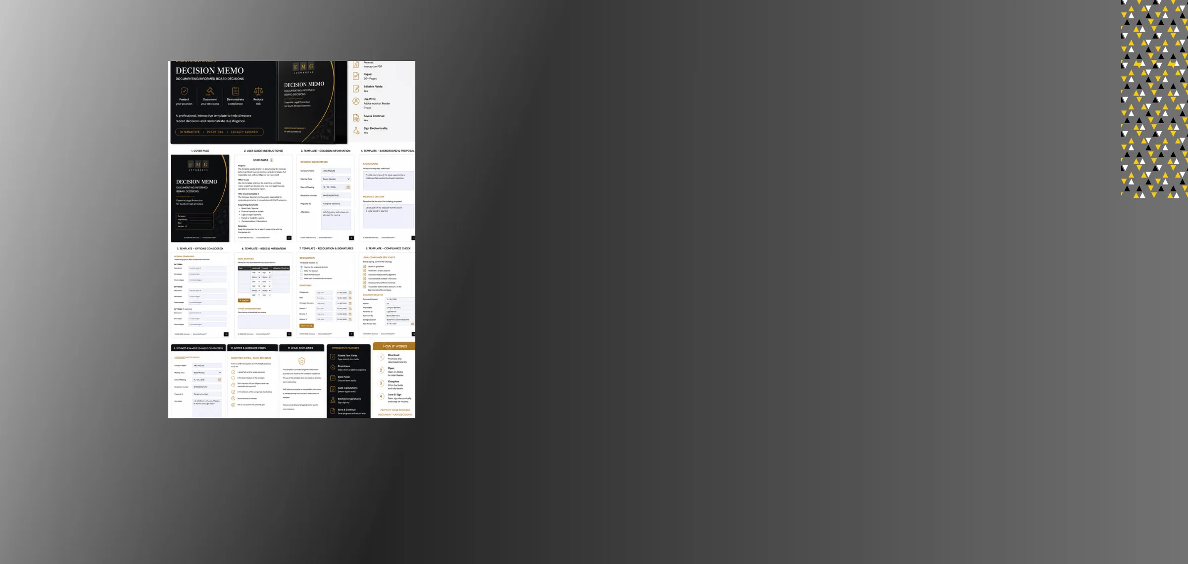 Preview pages of the Decision Memo Template