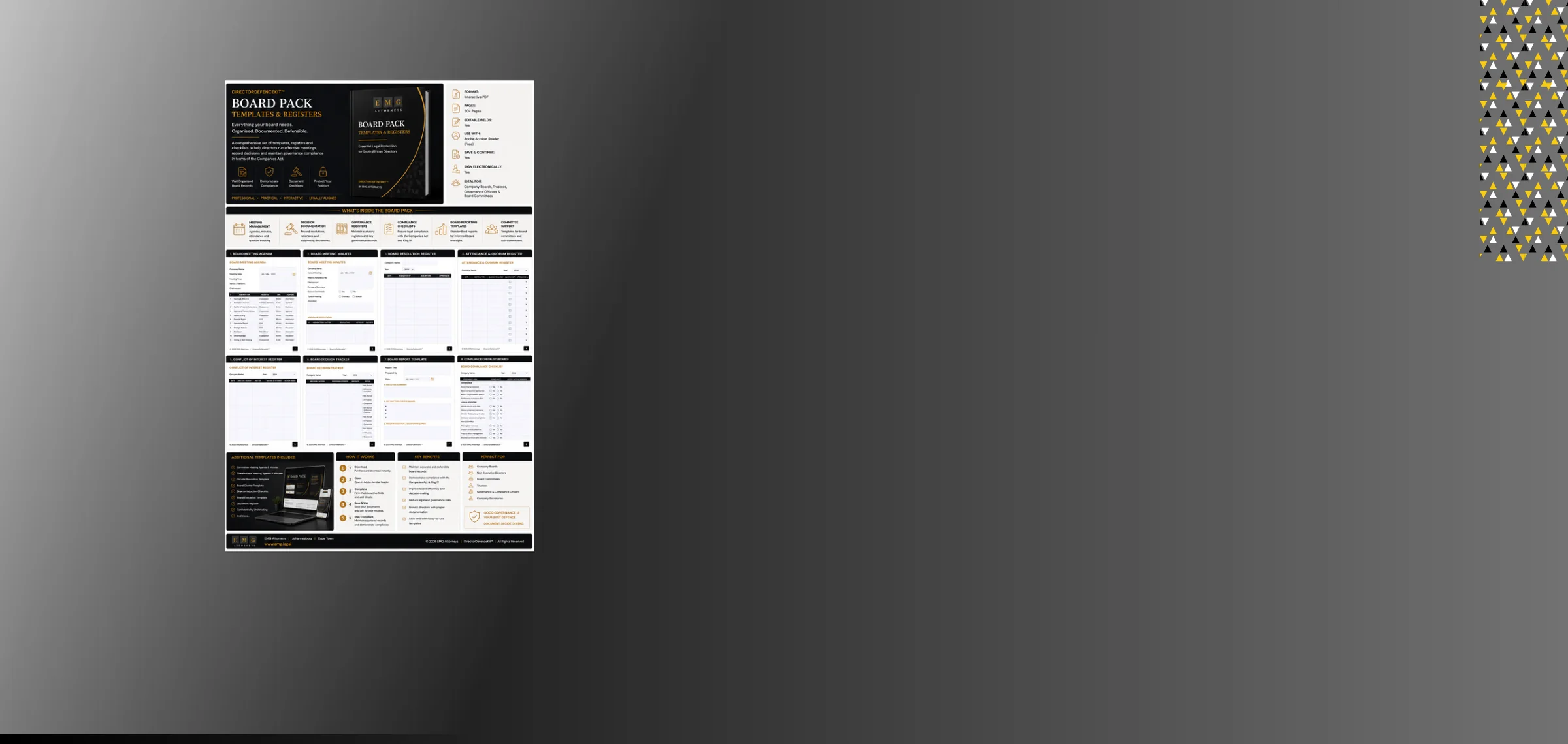 Preview pages of the Board Pack Template