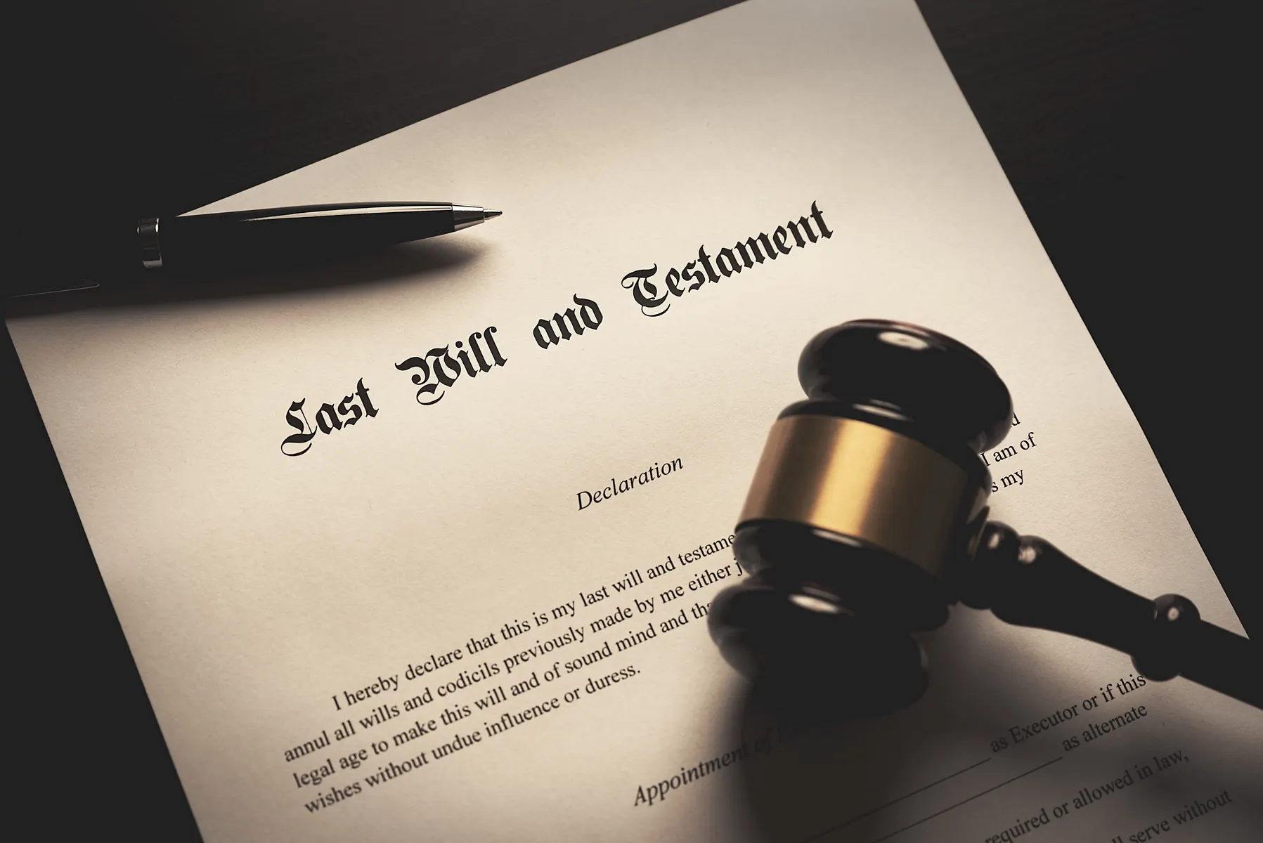 Last will and testament with a gavel